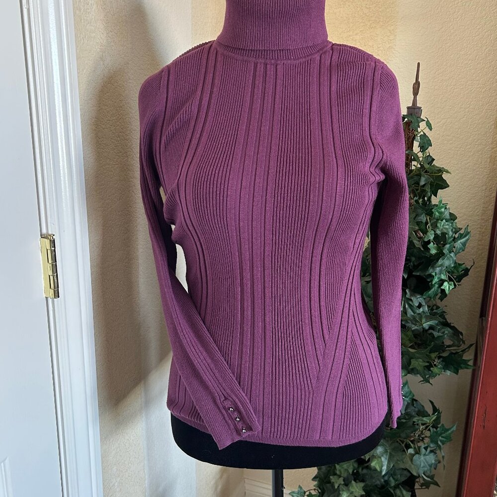 White House Black Market Ribbed Turtleneck Sweater - PLUM SIZE M